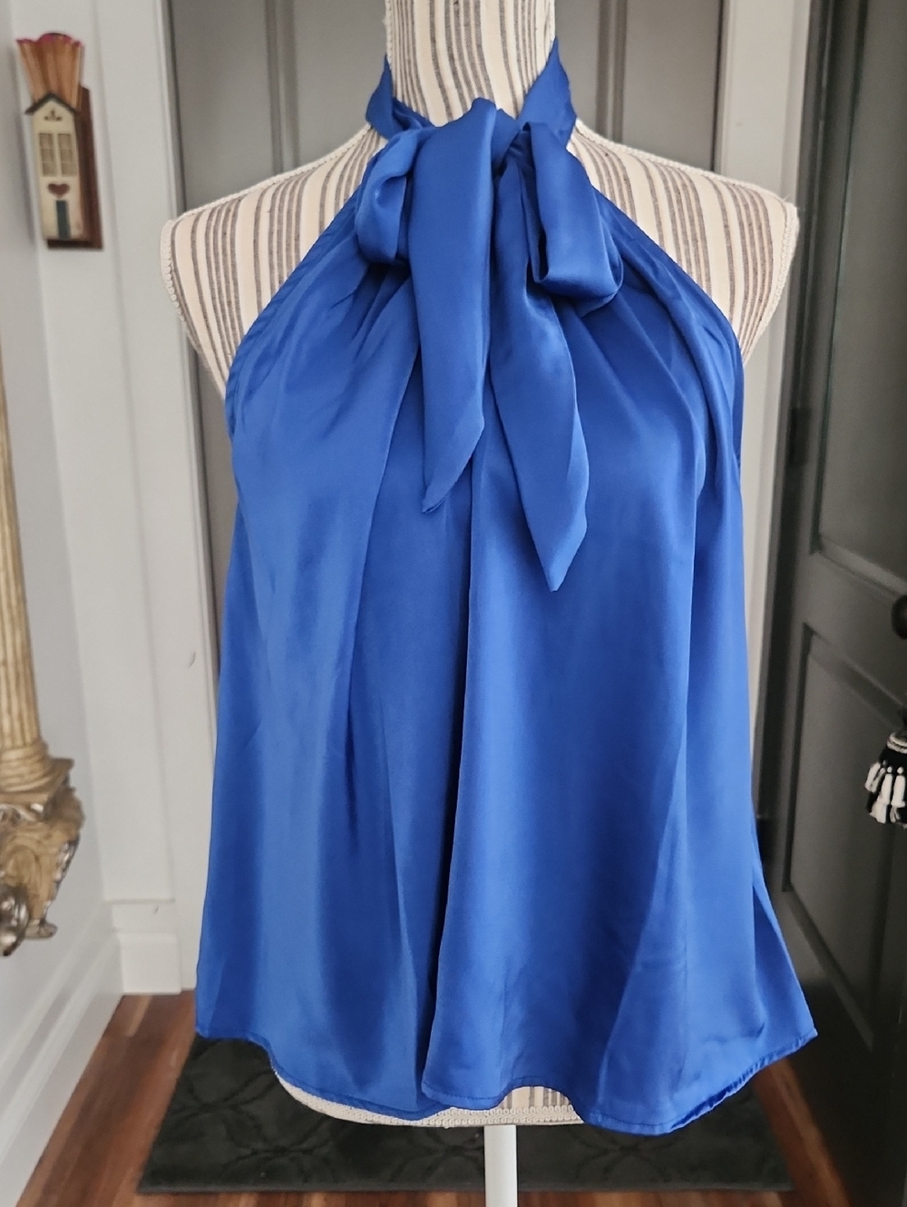 She + Sky Royal Blue Satin Halter Tie-Neck Camisole
